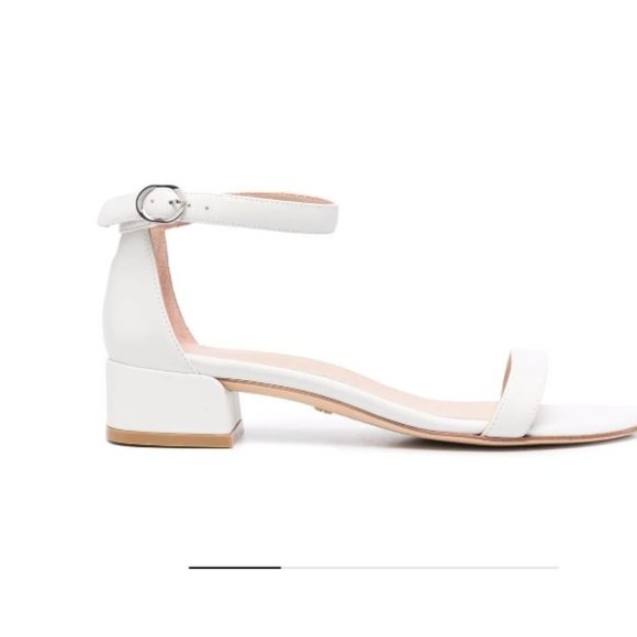 Stuart Weitzman Nudist Sonora White Leather Block Heel Ankle Sandals Size 8.5